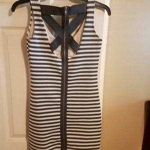 Gray and white striped bodycon Poof Couture dress